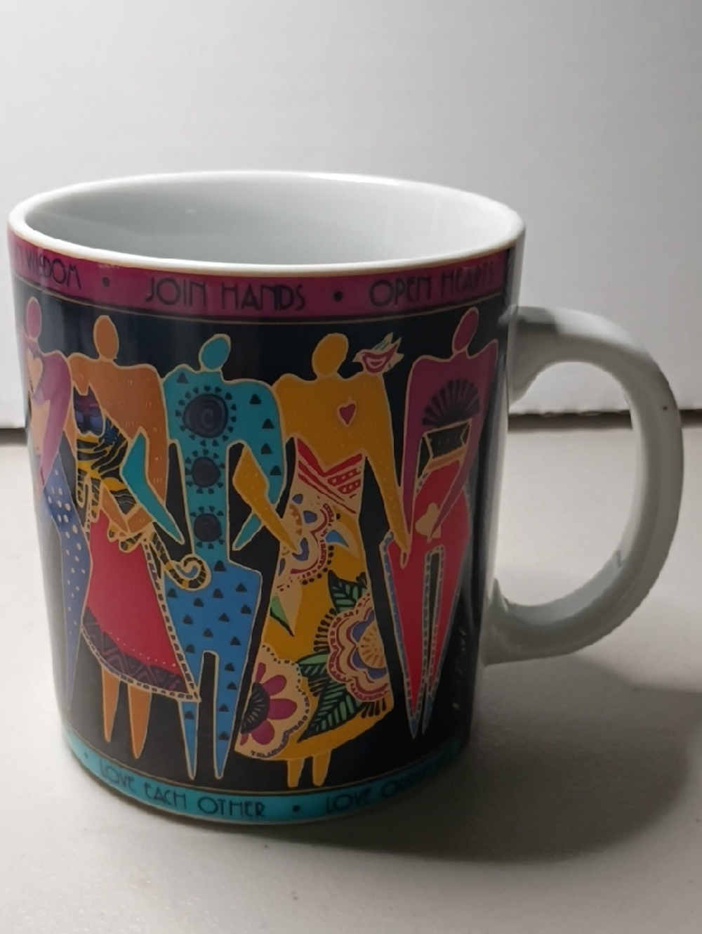 Laurel Burch Pink, Orange, Teal Dancing Women Ceramic Mug